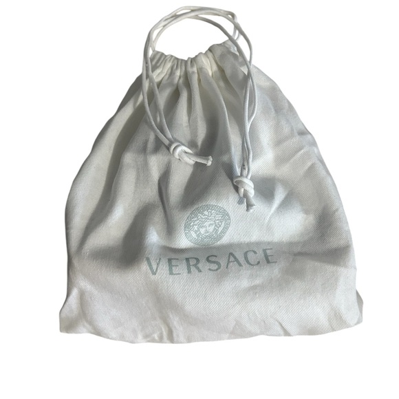 VERSACE Gold Square Buckle Leather Belt White Three Prong NWT Bag Size 85/34 - Picture 3 of 12